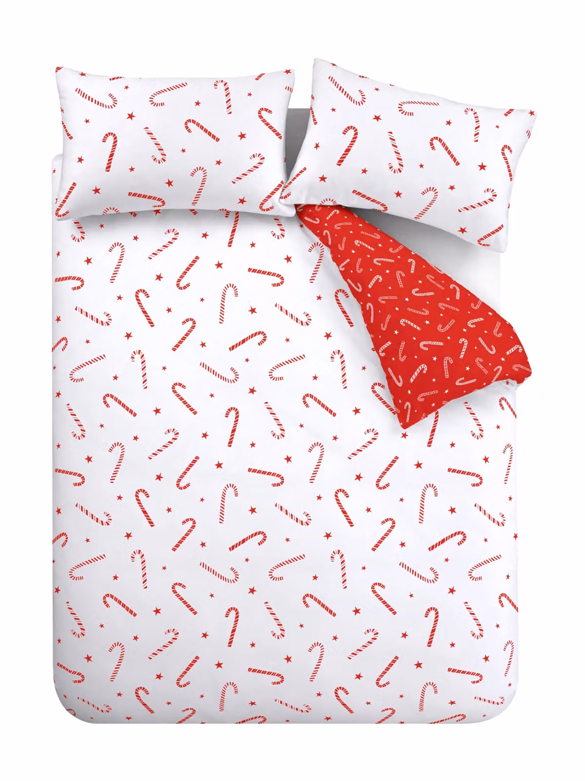 Catherine Lansfield Christmas Candy Cane Reversible King Duvet Cover Set with Pillowcases in Red and White – 4