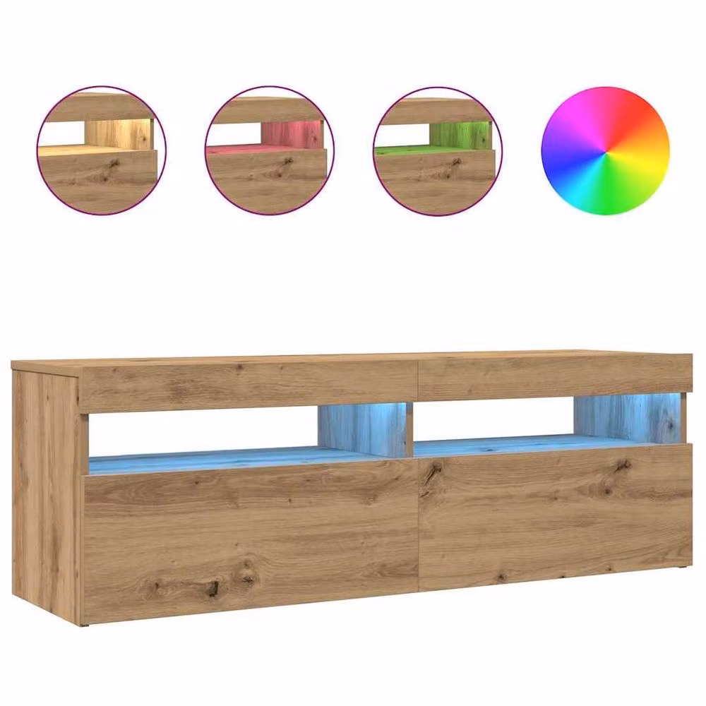 Berkfield Home Artisan Oak TV Cabinet with LED Lights in Brown, W/D/H: 120 x 35 x 40 cm – 3