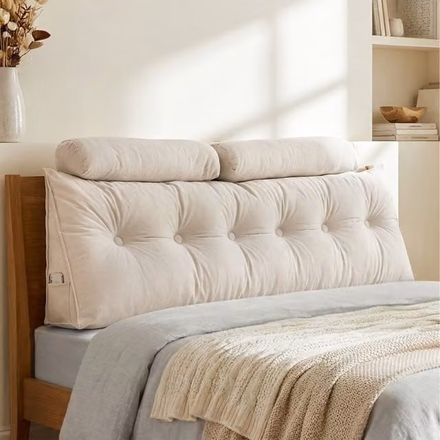 Livingandhome Beige Chenille Wedge Headboard Pillow with Removable Cover and 2 Bolster Pillows, Width: 180 cm