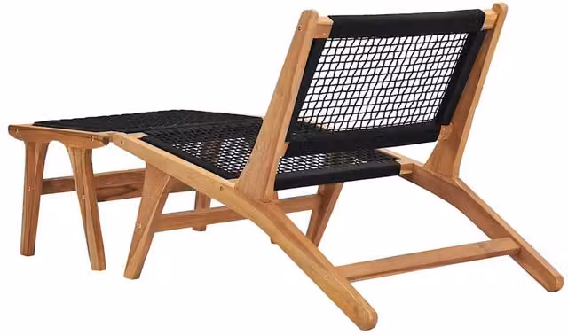 Berkfield Home Sun Lounger with Footrest in Brown Solid Teak Wood and Rope – 1