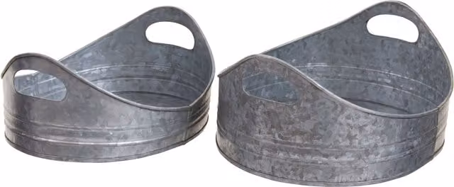 Premier Housewares Silver Laser Cut Oval Steel Serving Tray Set of 2 with Handles – 2