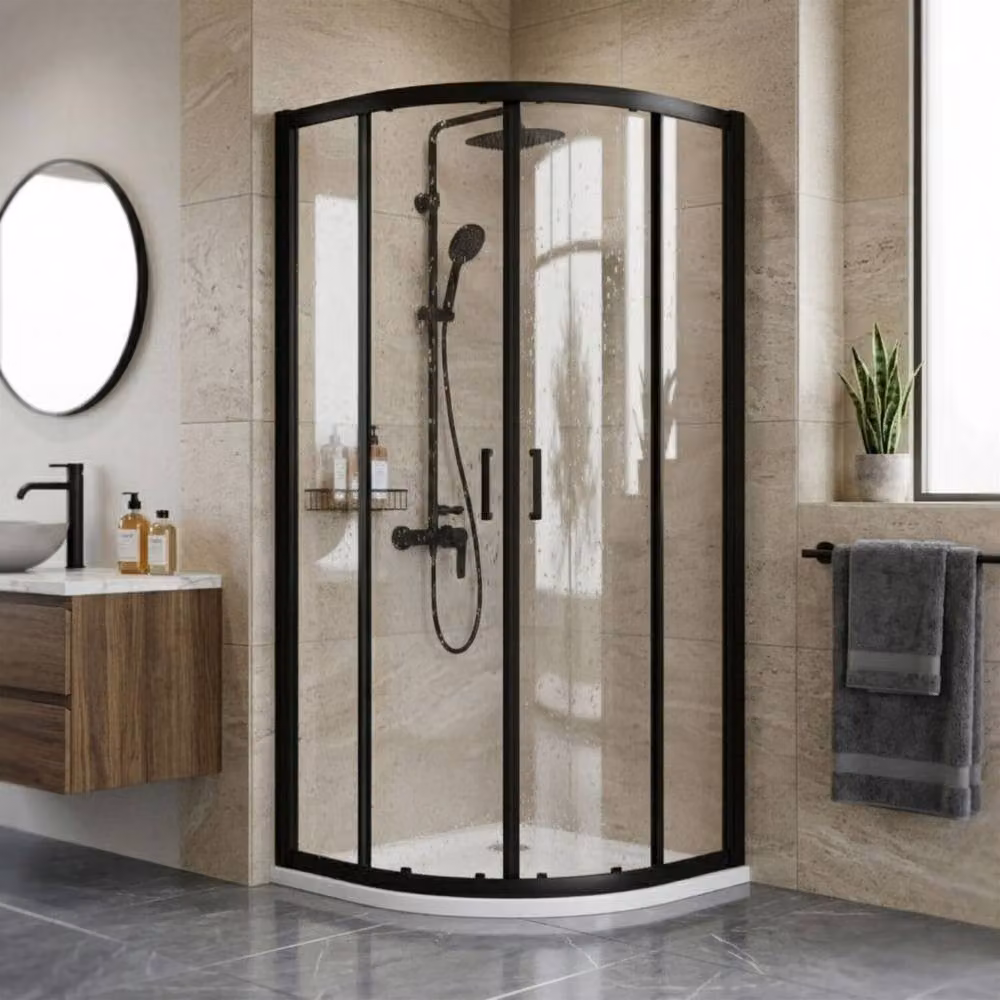 Balterley Ellenhall 8mm Glass Quadrant Corner Sliding Shower Enclosure, Matt Black, W/D: 900 x 900 mm – 3