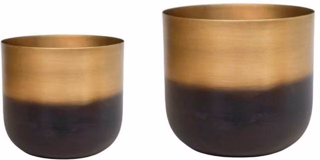 Lemon Pavilion Furniture and Decor Oscar Two Tone Hanging Metal Planters, Set of 2, Gold and Silver, W: 16.5 cm, D: 16.5 cm, H: 15 cm