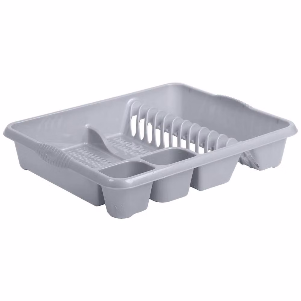 FORGEVIO Kitchen Plate Dish Drainer Rack with Cutlery and Cup Holder in Silver and Grey – 2