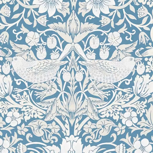 William Morris Strawberry Thief Jacquard Denim Fabric in Blue