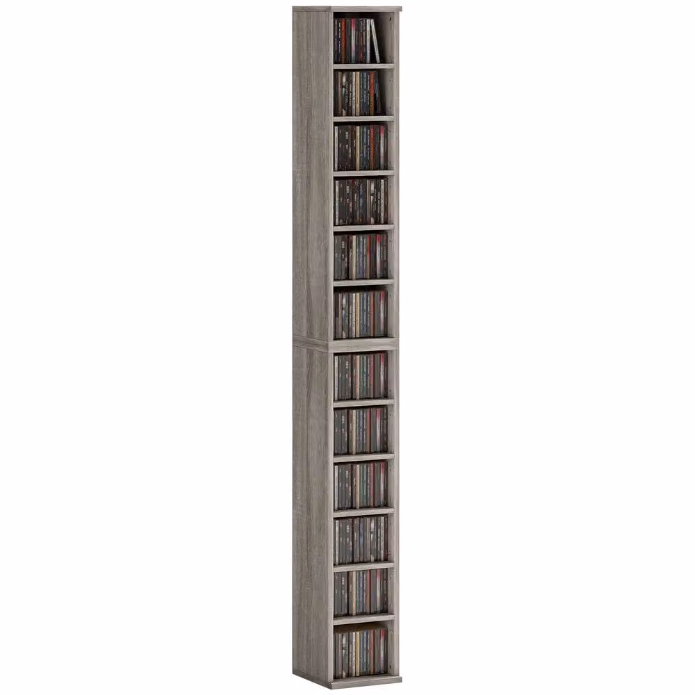 HOMCOM Set of 2 Modern Wall Mounted CD and DVD Storage Units with Adjustable Shelves in Matt Grey – 2