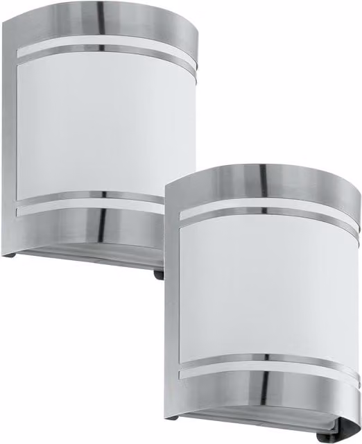 Loops 2 Pack Silver Stainless Steel IP44 Outdoor Wall Light with E27 Diffuser