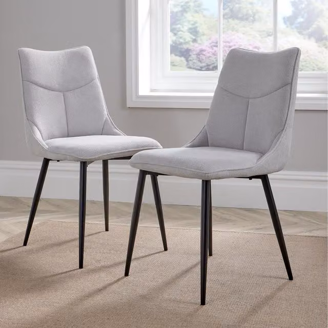 Home Source Odette Pair of Grey Fabric Upholstered Dining Chairs with Metal Frame