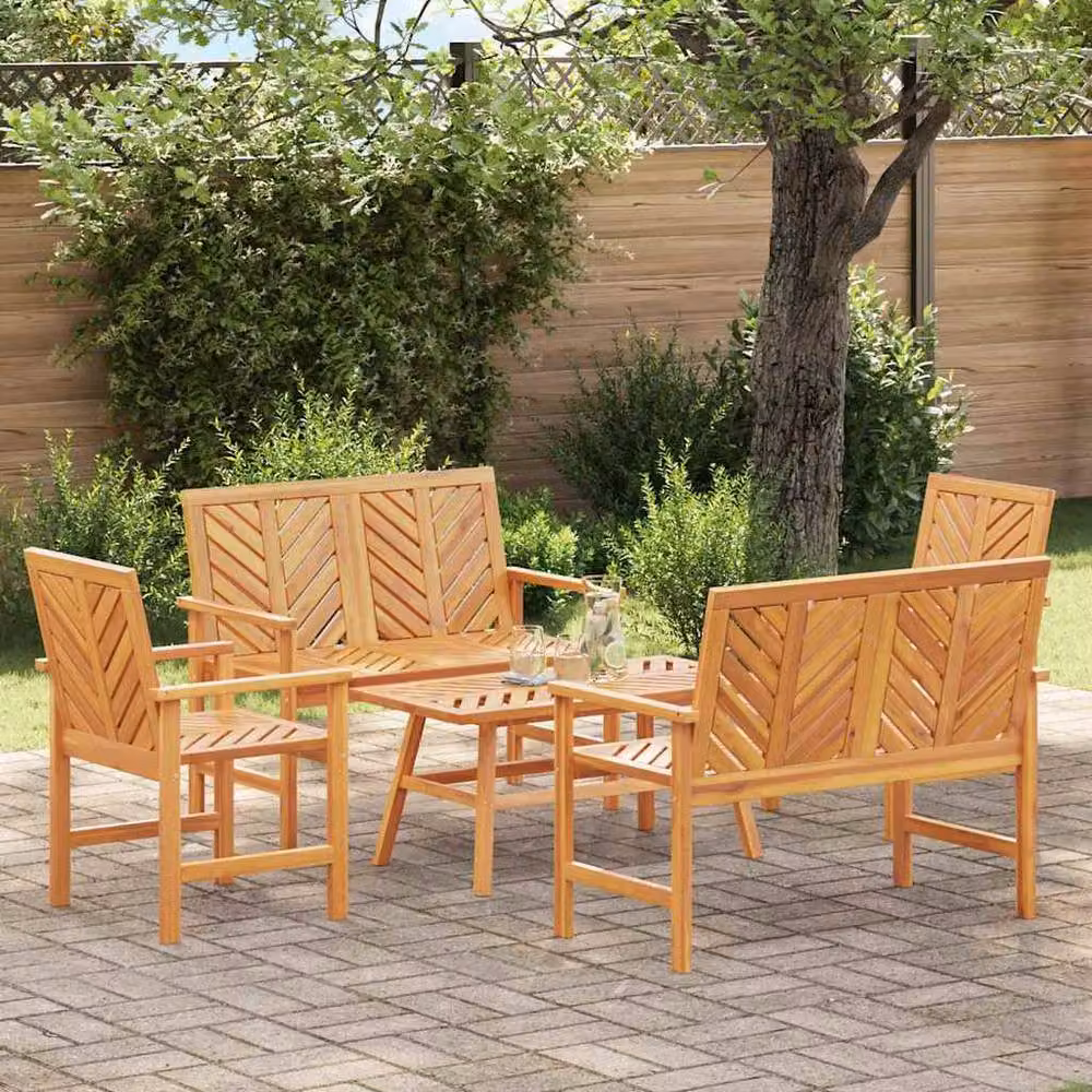 Berkfield Home Modern 5 Piece Garden Lounge Set in Brown Solid Acacia Wood – 2