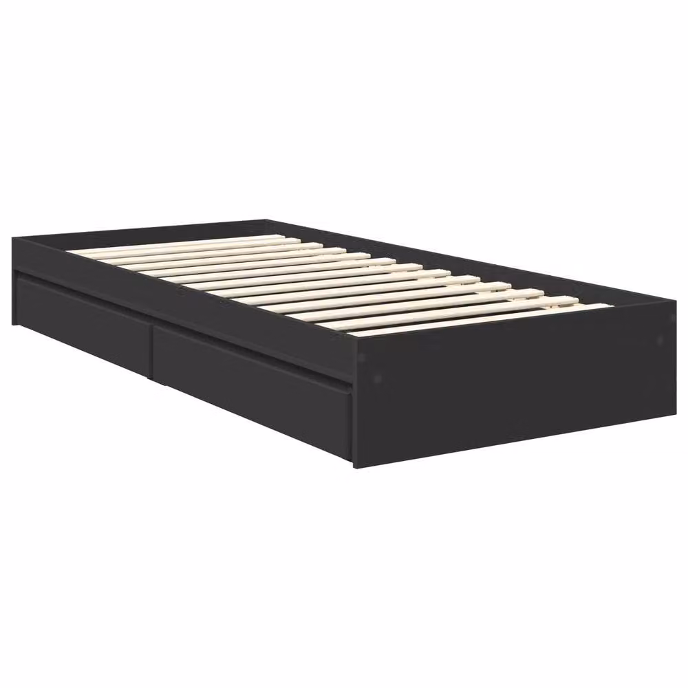 Berkfield Home Modern Storage Bed with Headboard and Drawers in Black, W/D/H: 90 x 190 cm, Engineered Wood – 3