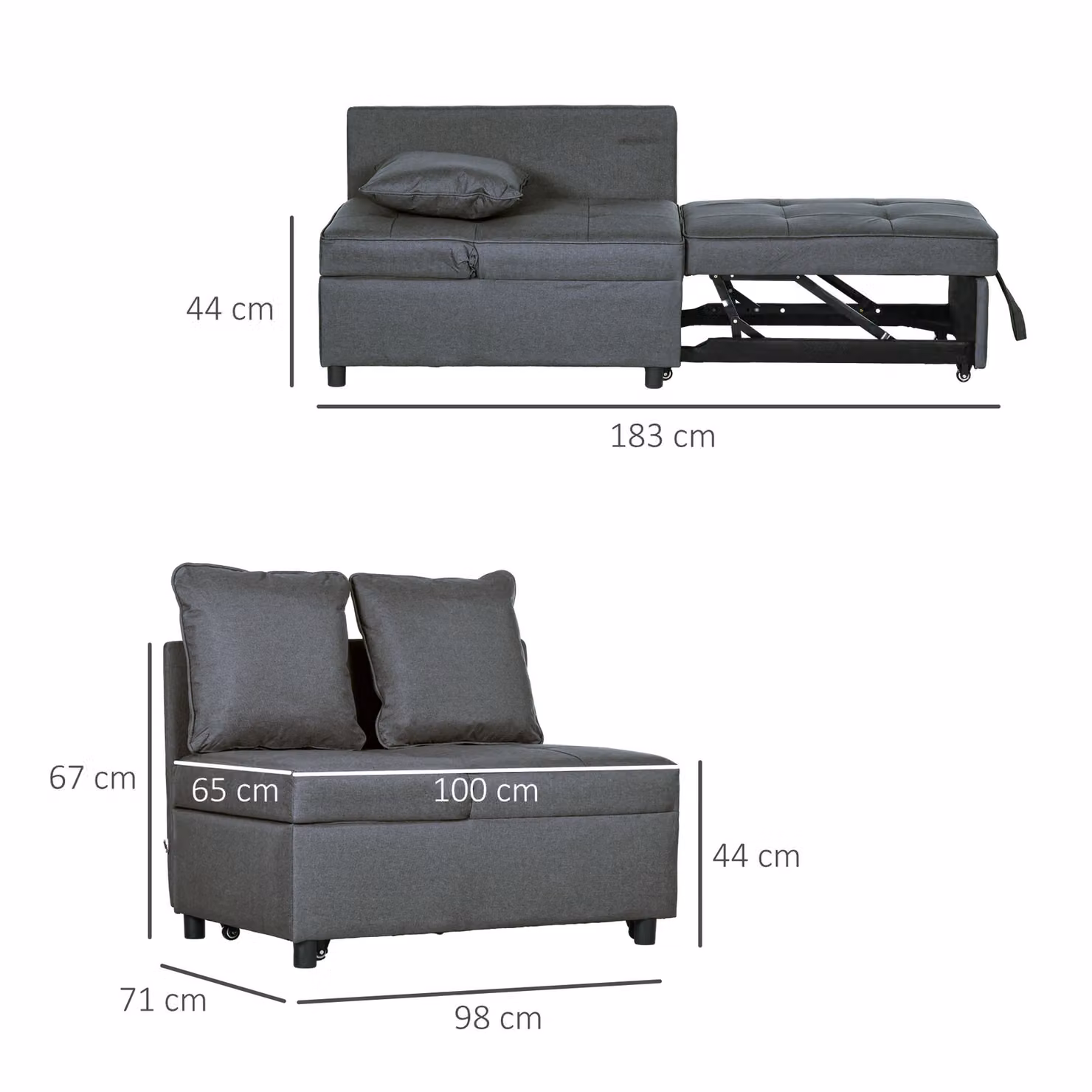 HOMCOM 3-in-1 Single Sofa Bed with 5-Position Adjustable Back and Removable Washable Pillow, Grey – 3