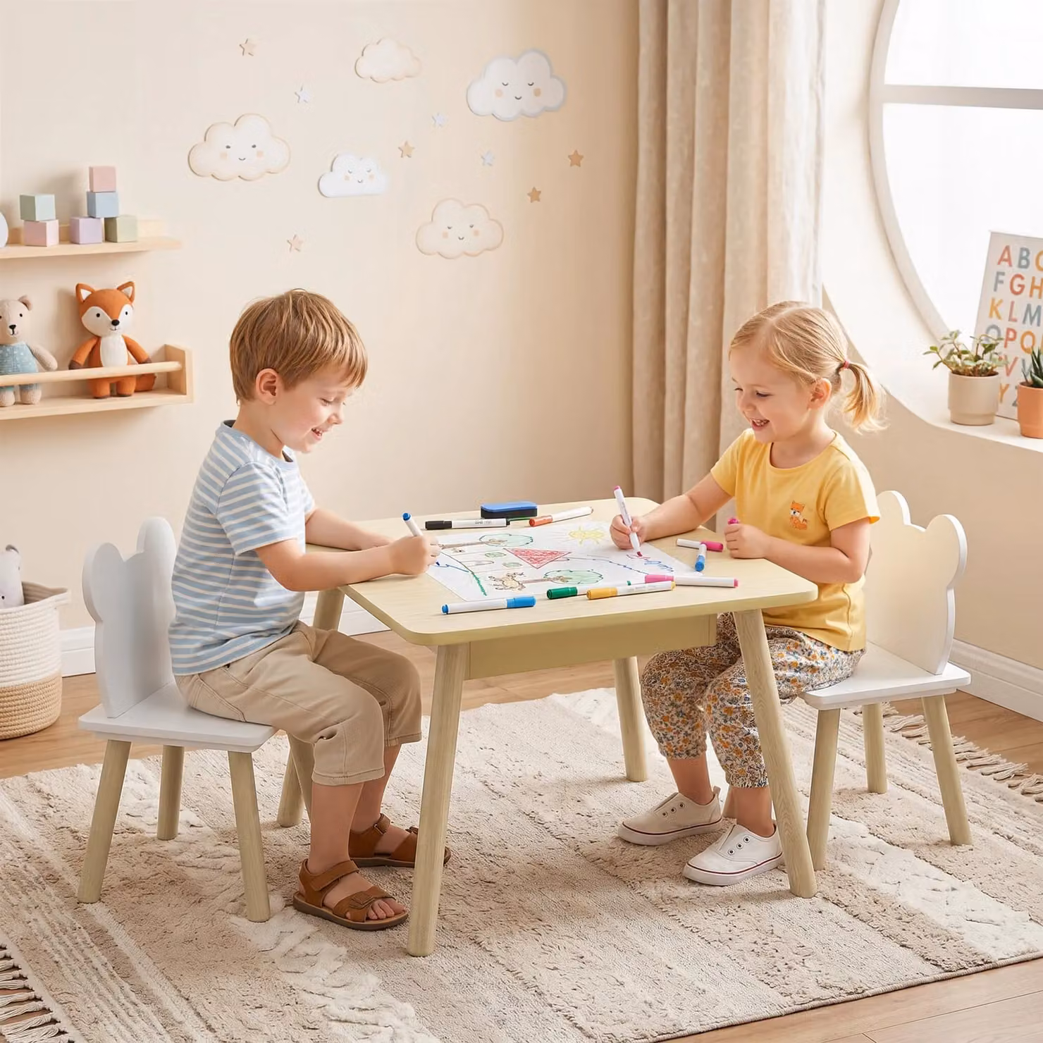 AIYAPLAY 3-Piece Toddler Table and Chairs Set in Beige and Sand – 2