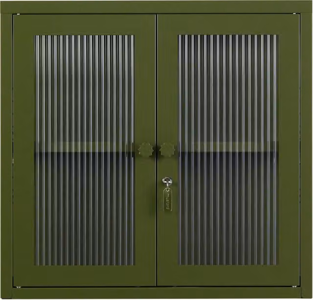 Mustard Made The Kit Wall Mounted Retro Cabinet in Olive Green with Glass Doors and Internal Shelves, W/D/H: 60 x 18 x 57 cm – 1