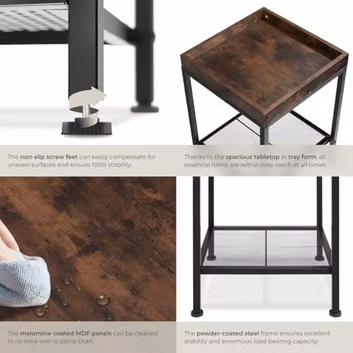 tectake 2-Tier Industrial Style Side Table with Storage Shelf in Black and Brown, W/D/H: 41.5 x 41.0 x 56.0 cm – 6