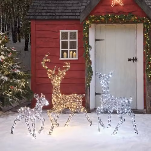 Lights4fun Dual LED Studley Light Up Reindeer Family (Stag, Doe and Fawn) in White – 2