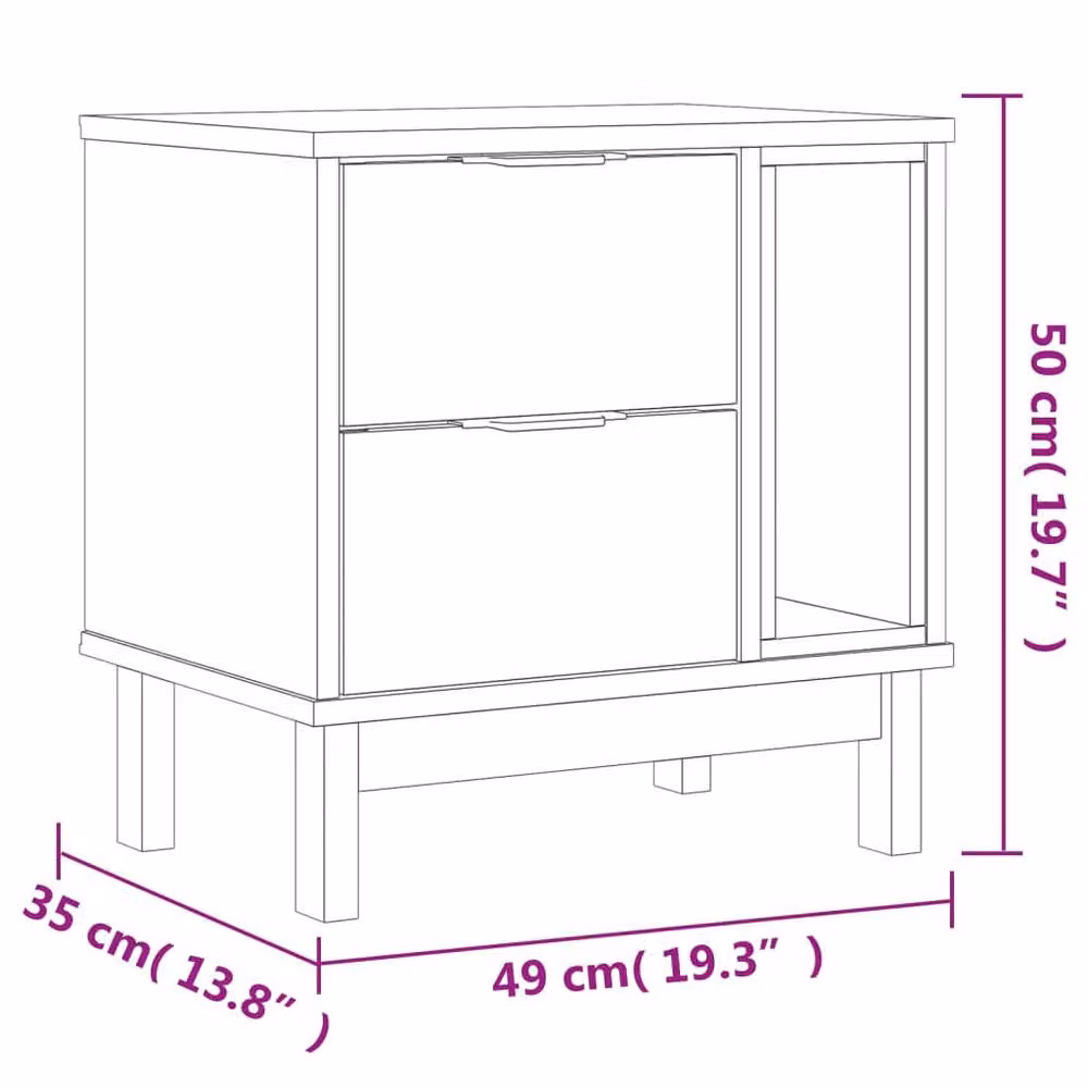 Berkfield Home Beautiful FLAM Bedside Cabinet in Brown Solid Wood Pine W/D/H: 49 x 35 x 50 cm – 6