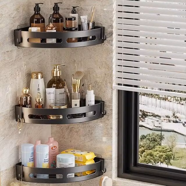 Kelvenix 3 Layer Corner Shower Caddy Organiser Storage Rack in Black