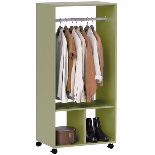 HOMCOM Mobile Open Wardrobe with Clothes Rail and Storage Shelves, Green, W: 40 cm, D: 40 cm, H: 128 cm