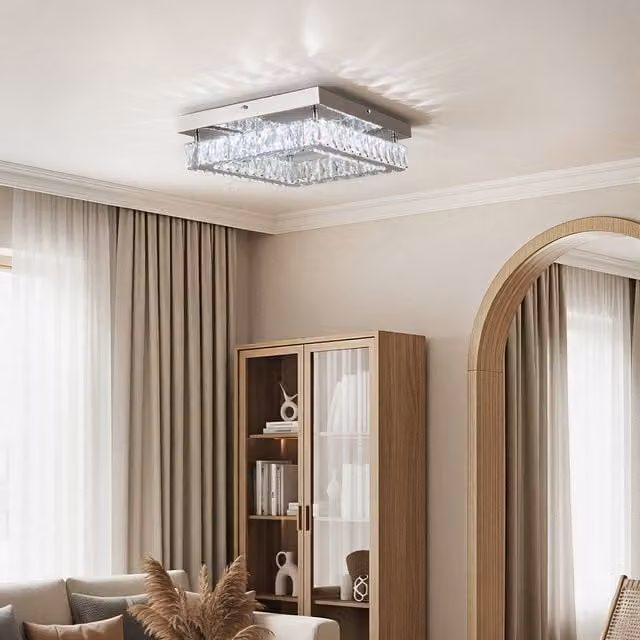 Lifeideas Rectangular Crystal LED Ceiling Light in Chrome Silver
