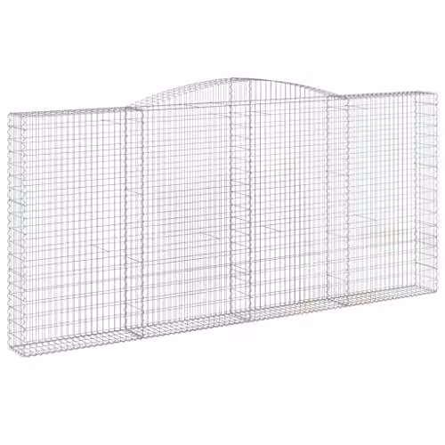 vidaXL Set of 5 Arched Gabion Baskets in Silver Galvanised Steel, W/D/H: 400 x 30 x 180/200 cm