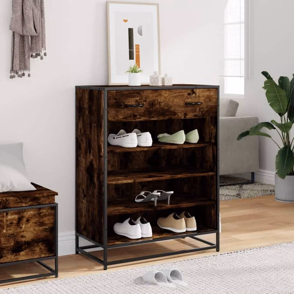 Berkfield Home Smoked Oak Shoe Cabinet in Brown, W/D/H: 75 x 38 x 97.5 cm – 3