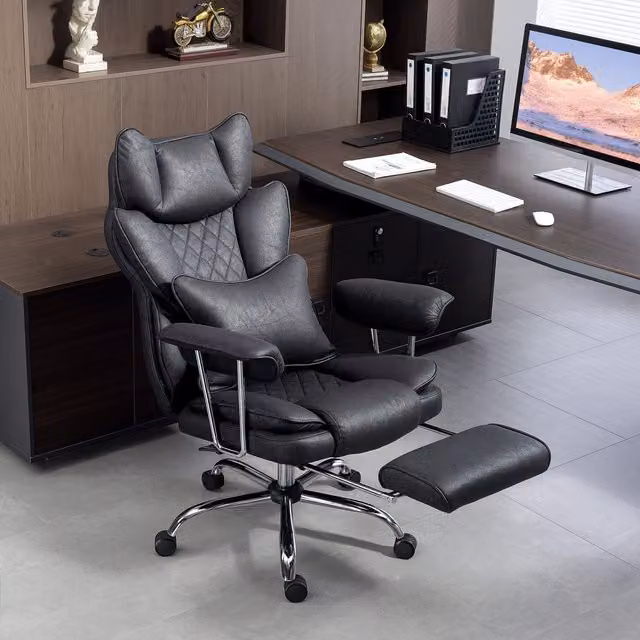 HOMCOM Reclining Executive Office Chair with Headrest and Armrests in Black Synthetic Leather