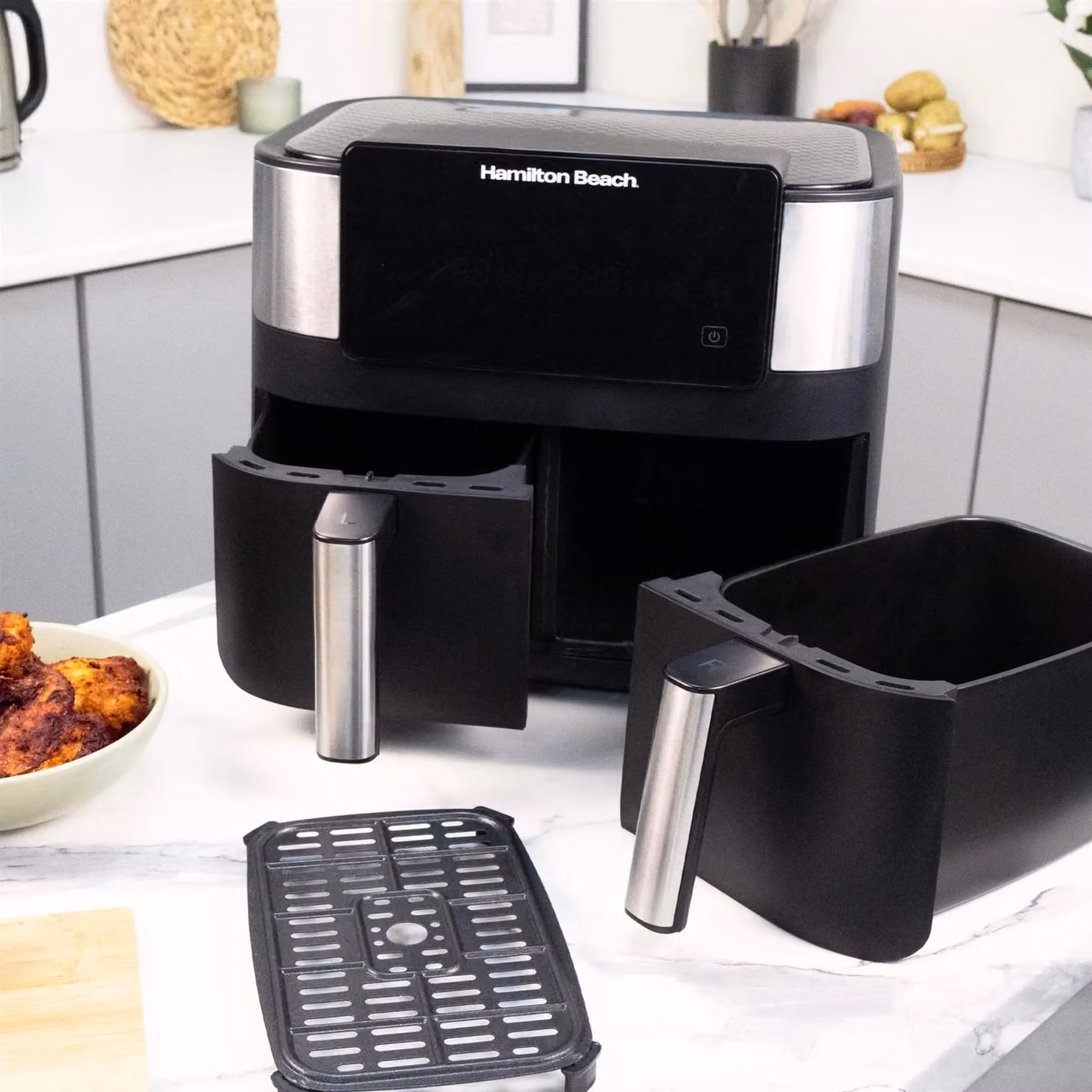 Hamilton Beach HealthyCook 8L Dual Air Fryer with 2 Drawers and SYNC Function, Black, HB4006 – 8