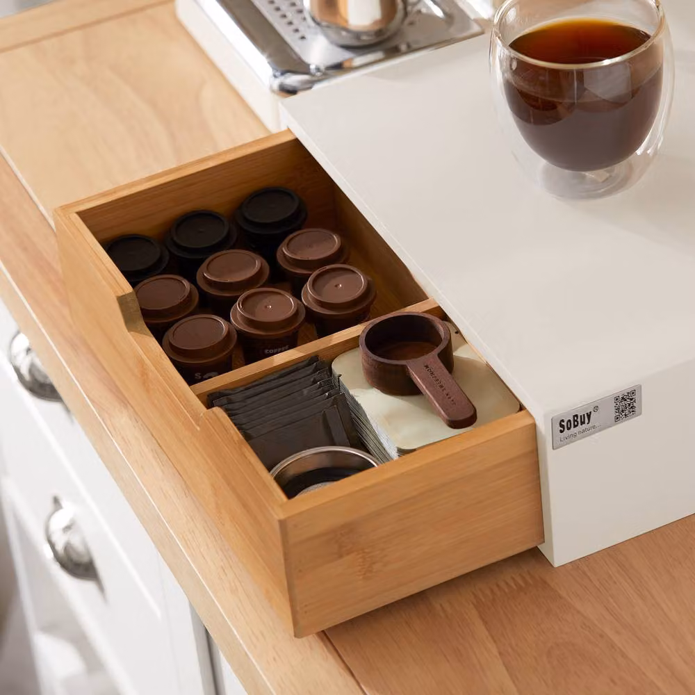 SoBuy Coffee Capsule Drawer with Bamboo Interior in White – 3