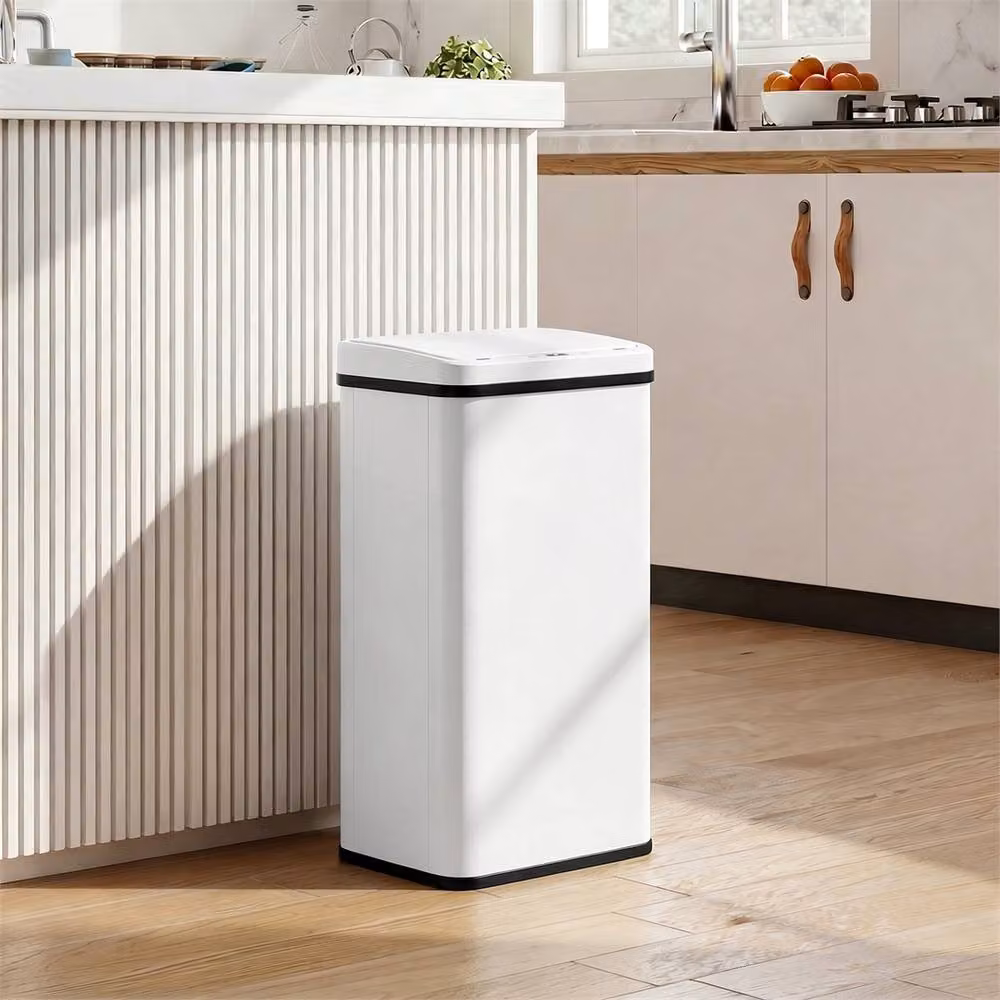 NESTLUNE White 50l Stainless Steel Sensor Kitchen Bin, Fingerprint Proof, H 100 cm x W 15 cm x D 15 cm – 2