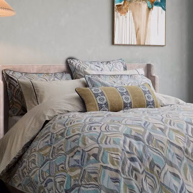 Bedeck of Belfast Rayanne Cotton Percale Duvet Cover and Pillowcase Set in Petrol, Green and Multicolour, 180 x 200 cm