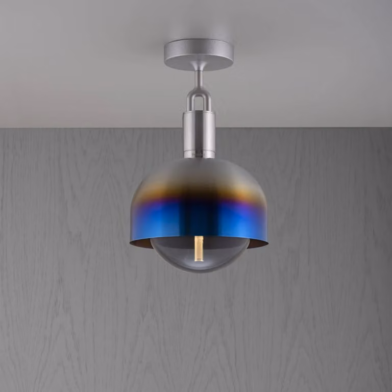 Buster + Punch Forked Ceiling Light with Metal Shade and Transparent Glass Sphere in Gold/Brass or Silver