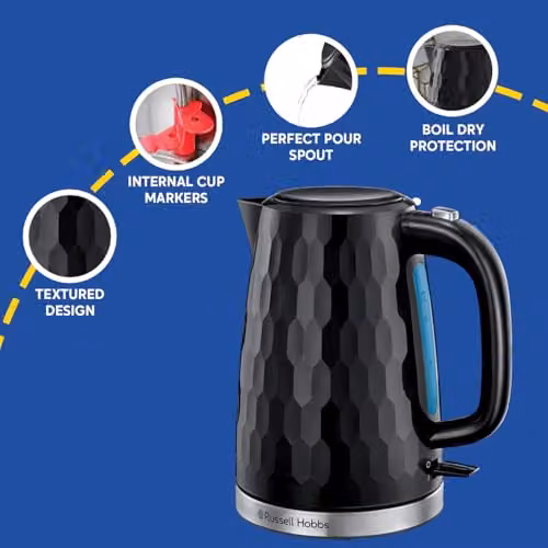 Russell Hobbs Honeycomb Electric Cordless Kettle, 1.7 l, Black – 3
