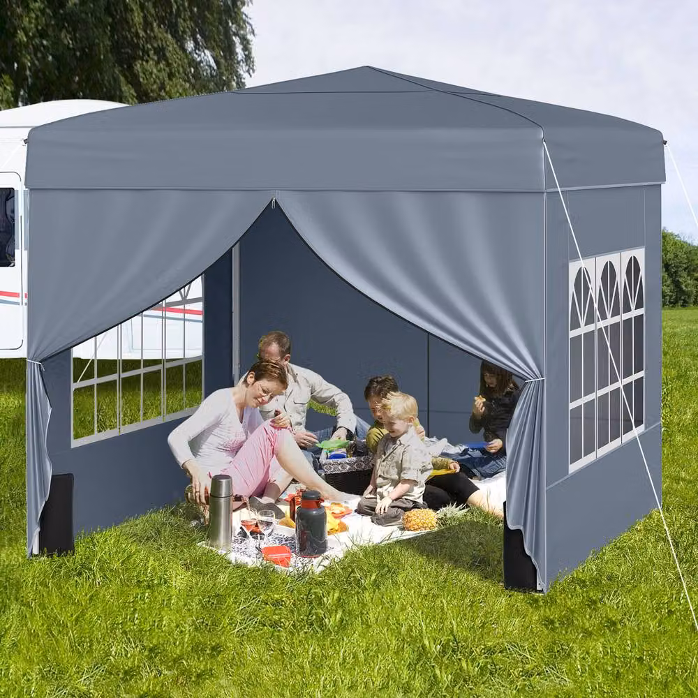 Gymax Grey Pop Up Camping Sunshade Shelter with 4 Sidewalls, W/D: 290 x 290 cm, H: 230 cm – 3