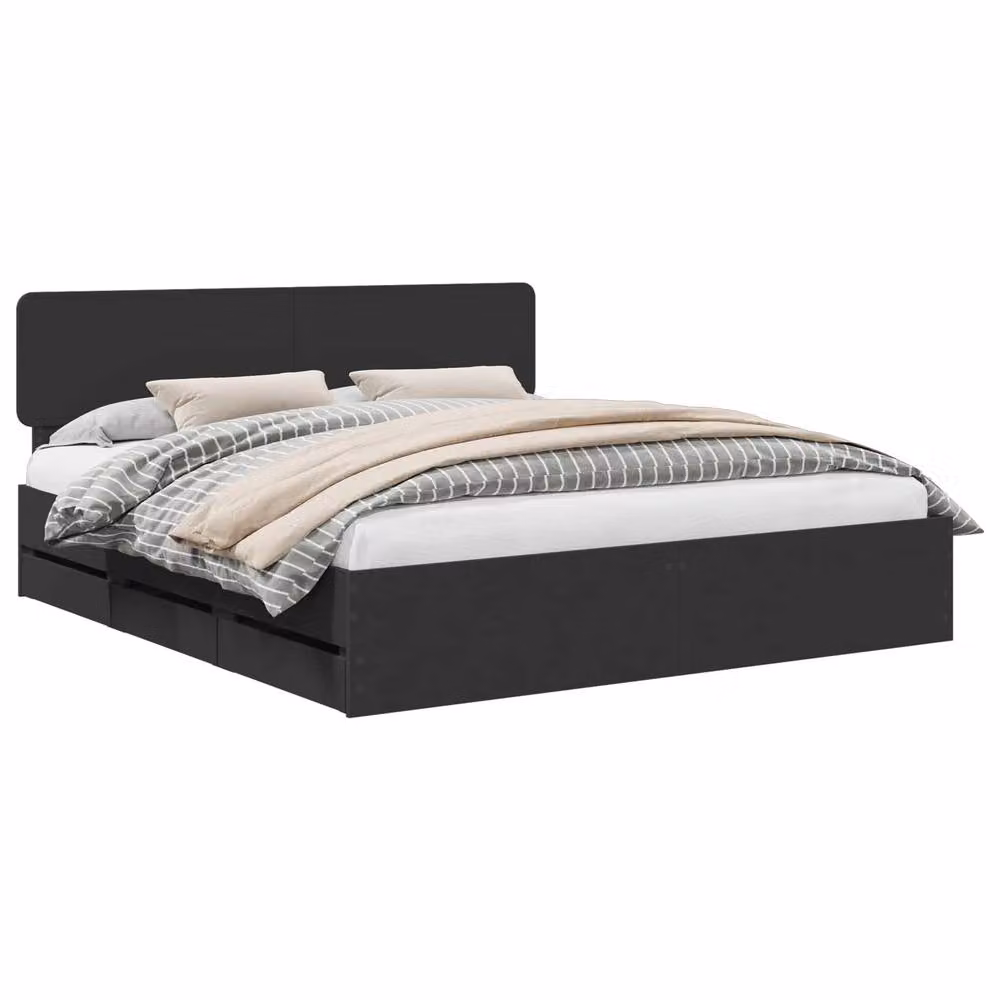 Berkfield Home Modern Bed Frame with Drawers in Black, Engineered Wood, W/D/H: 180 x 200 cm – 2