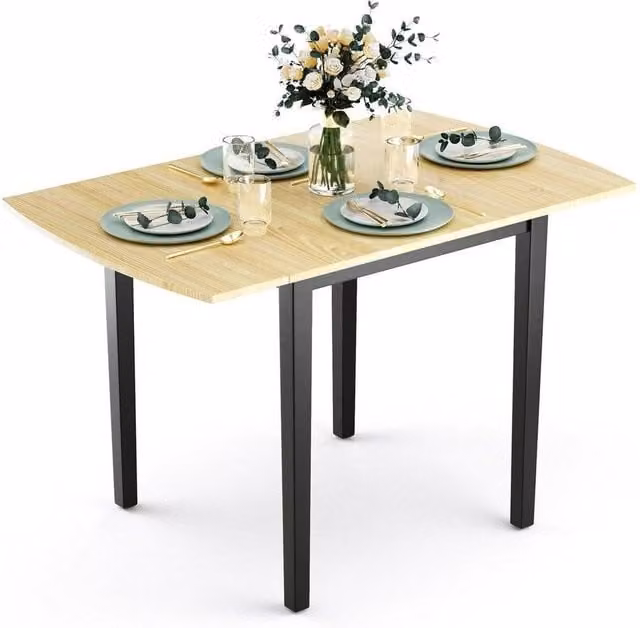 KORVIXA Home Brown Wood Folding Kitchen Dining Table, W/D/H: 100 x 100 x 76 cm