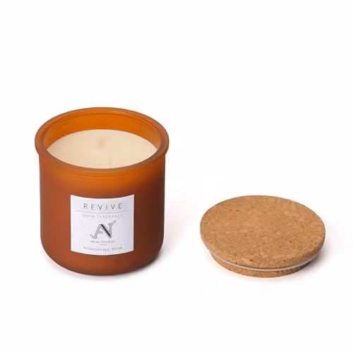 Aroma Naturals Revive Scented Candle in Brown Amber Glass with Cork Lid