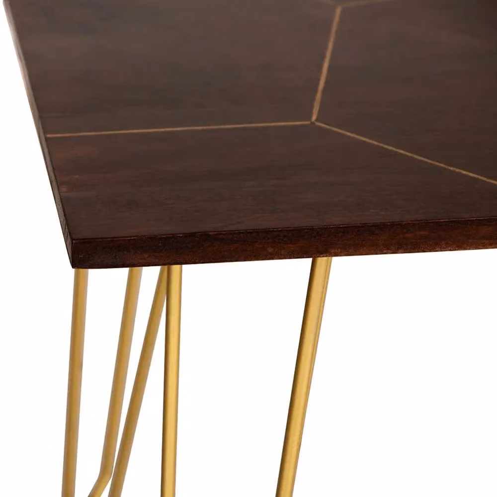 IH Design Jusleen Modern Rectangular Solid Mango Wood Dining Table in Brown and Gold – 3