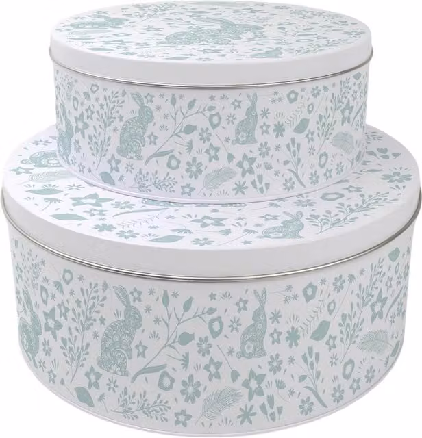 Purely Home Round Green Wild Rabbits Cake Tin Set in Multicolour