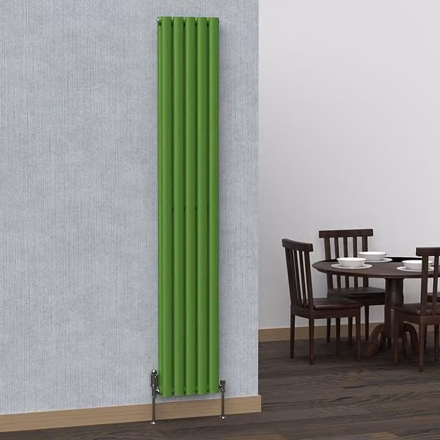Lux Heat Oval Coloured Vertical Radiator in Apple Green, H 180 cm x W 30 cm