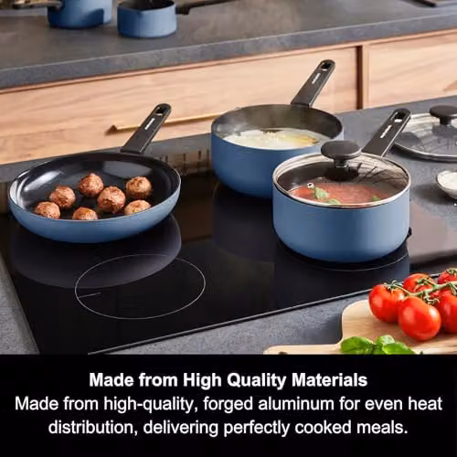 Morphy Richards 5 Piece Blue Aluminium Saucepan and Frying Pan Set with Ceramic Coating – 3