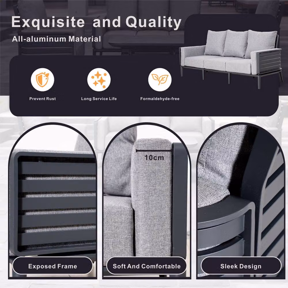Mimo Aluminum Tube 5 Seater Outdoor Sofa Set with Coffee Table in Grey – 2