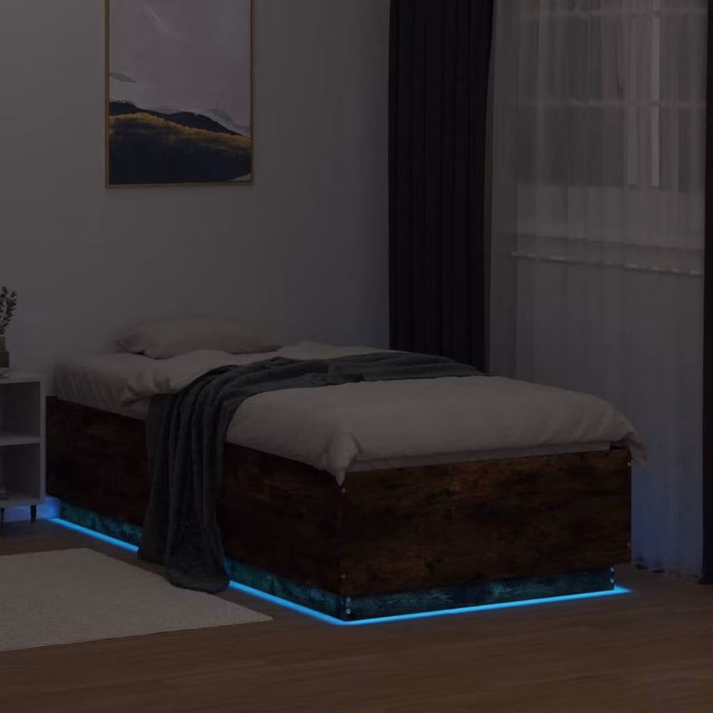 Berkfield Home Single Bed Frame with LED Lighting and USB Charging Port in Smoked Oak Brown, W/D/H: 90 x 190 cm – 4