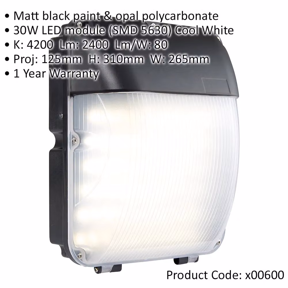 Loops Black Outdoor Wall Mounted Bulkhead Light with 30W Cool White LED and Dusk Sensor – 2