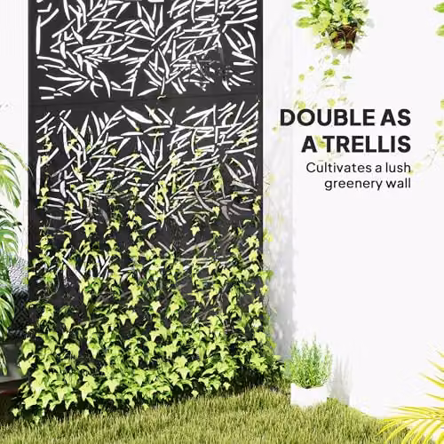Outsunny Freestanding Metal Decorative Garden Privacy Screen, Black, H: 198 cm, W: 122 cm, D: 45 cm – 3