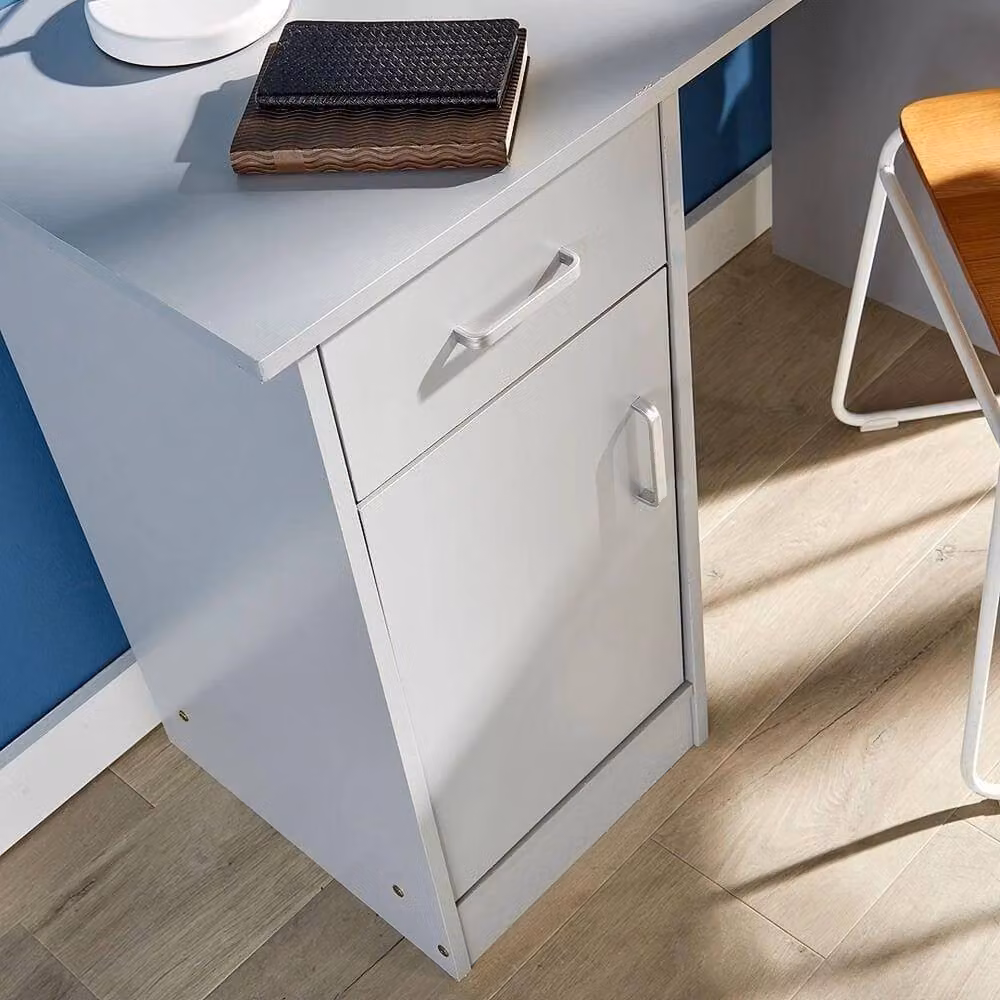 FORGEVIO Modern Compact Computer Workstation Desk with 1 Drawer and 1 Door in Grey and Silver, W/D/H: 100 x 45 x 72 cm – 2