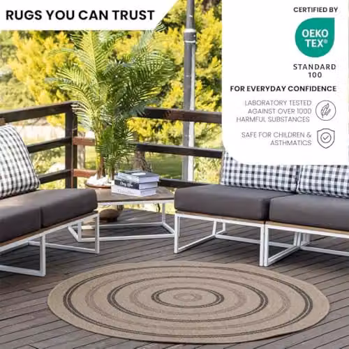 Livabliss Round Boho Geometric Rug in Beige and Black, Diameter: 100 cm – 4