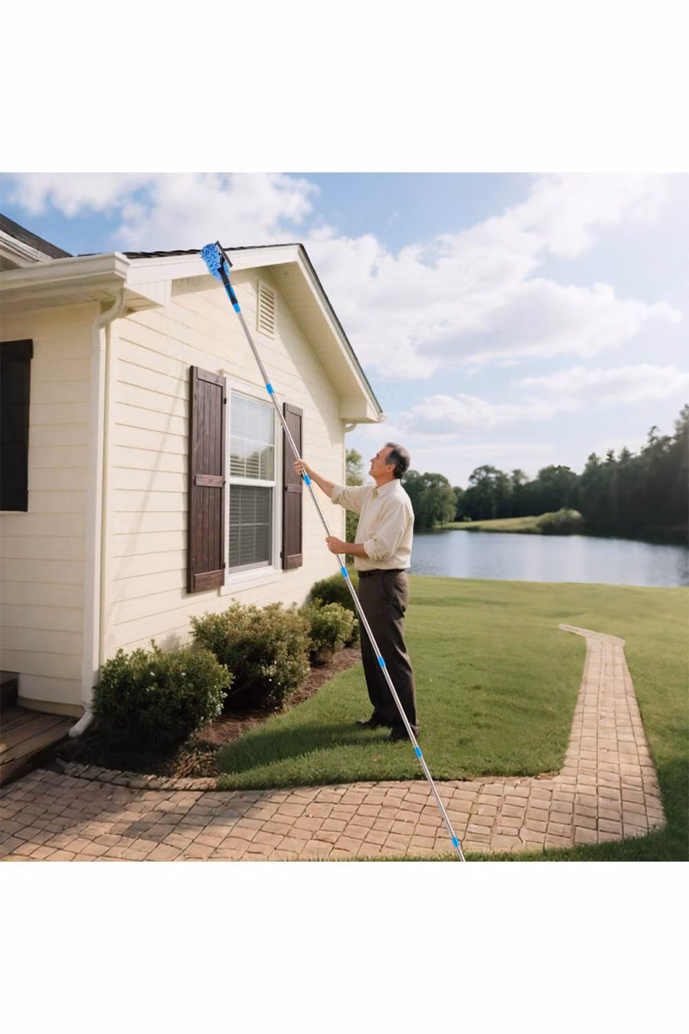 Living and Home 2 in 1 Window Squeegee Cleaner with Telescopic Handle and Refillable Head in Blue – 3