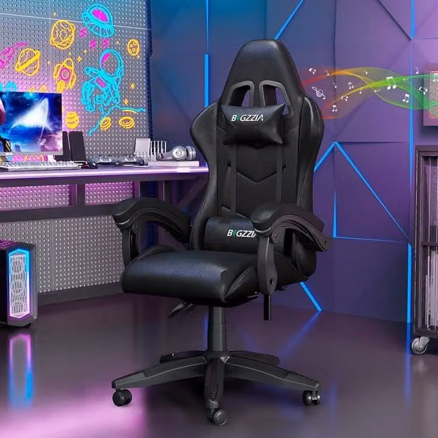 Gartistgo Bluetooth Gaming Chair in Black with Lumbar Support, Headrest and Armrests – 1