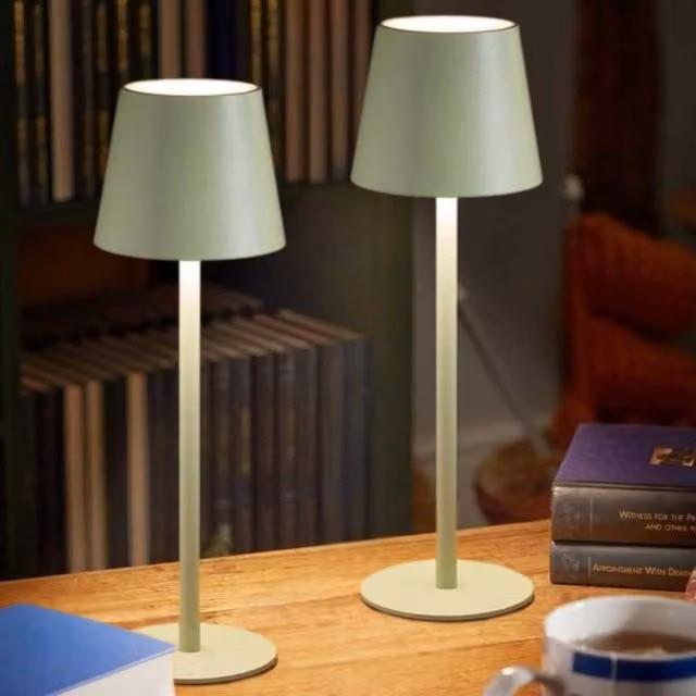 Marco Paul Pack of 2 Green Metal Rechargeable LED Table Lamps, Dimmable, Height: 33 cm – 1