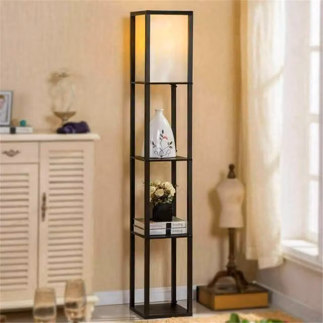 Havendro Black Wood Floor Lamp with 3-Tier Storage Shelf, Height: 160 cm – 1